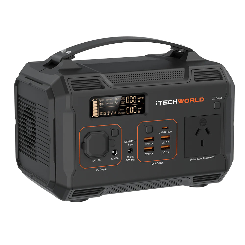 iTechworld PS300 300W LiFePO4 Power Station – Reliable Power for Phones, Laptops & 12V Fridges