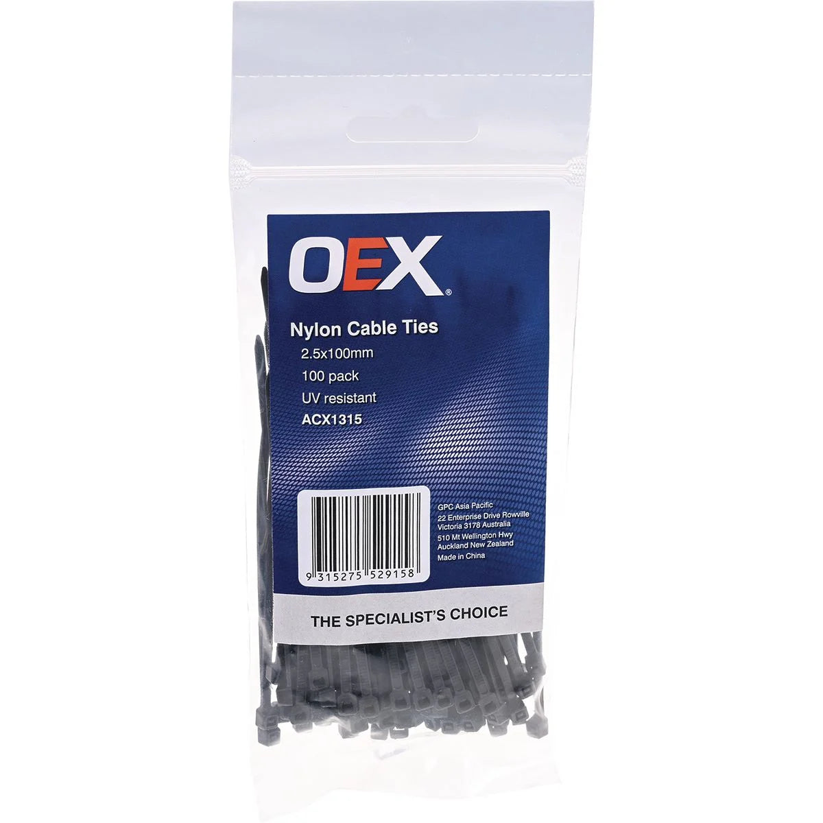 OEX Black Nylon Cable Ties - 3.6mm x 150mm - 100 Pc - ACX1316