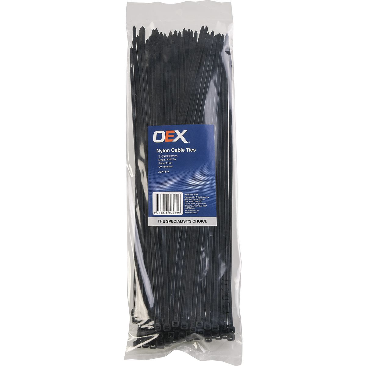 OEX Black Nylon Cable Ties - 3.6mm x 300mm - 100 Pc - ACX1319