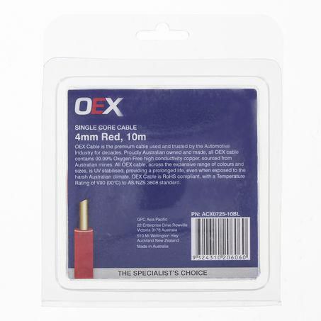 OEX 4mm Single Core Automotive Cable, Red - 10m Blister Pack