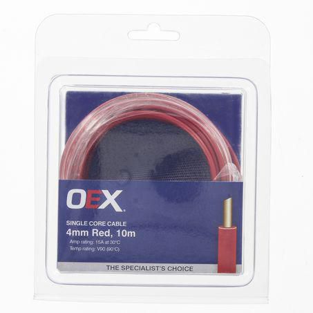 OEX 4mm Single Core Automotive Cable, Red - 10m Blister Pack