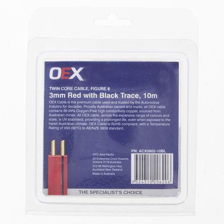 OEX 3mm Twin Core Automotive Cable, Figure 8, Red With Black Trace - 10m Blister Pack