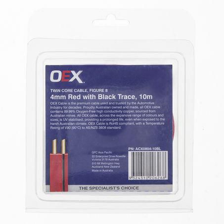 OEX 4mm Twin Core Automotive Cable, Figure 8, Red With Black Trace - 10m Blister Pack