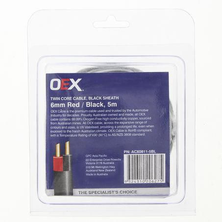 OEX 6mm Twin Core Automotive Cable, Red/Black, With Black Sheath - 5m Blister Pack