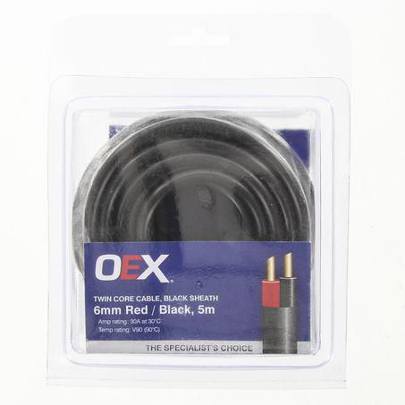 OEX 6mm Twin Core Automotive Cable, Red/Black, With Black Sheath - 5m Blister Pack