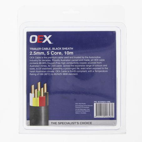 OEX 2.5mm 5 Core Trailer Cable, With Black Sheath - 10m Blister Pack