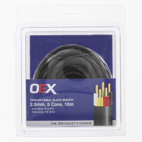 OEX 2.5mm 5 Core Trailer Cable, With Black Sheath - 10m Blister Pack