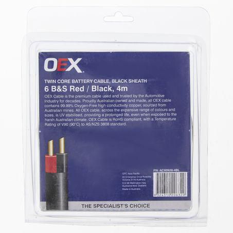OEX 6 B&S Twin Core Battery Cable, Red / Black With Black Sheath - 4m Blister Pack
