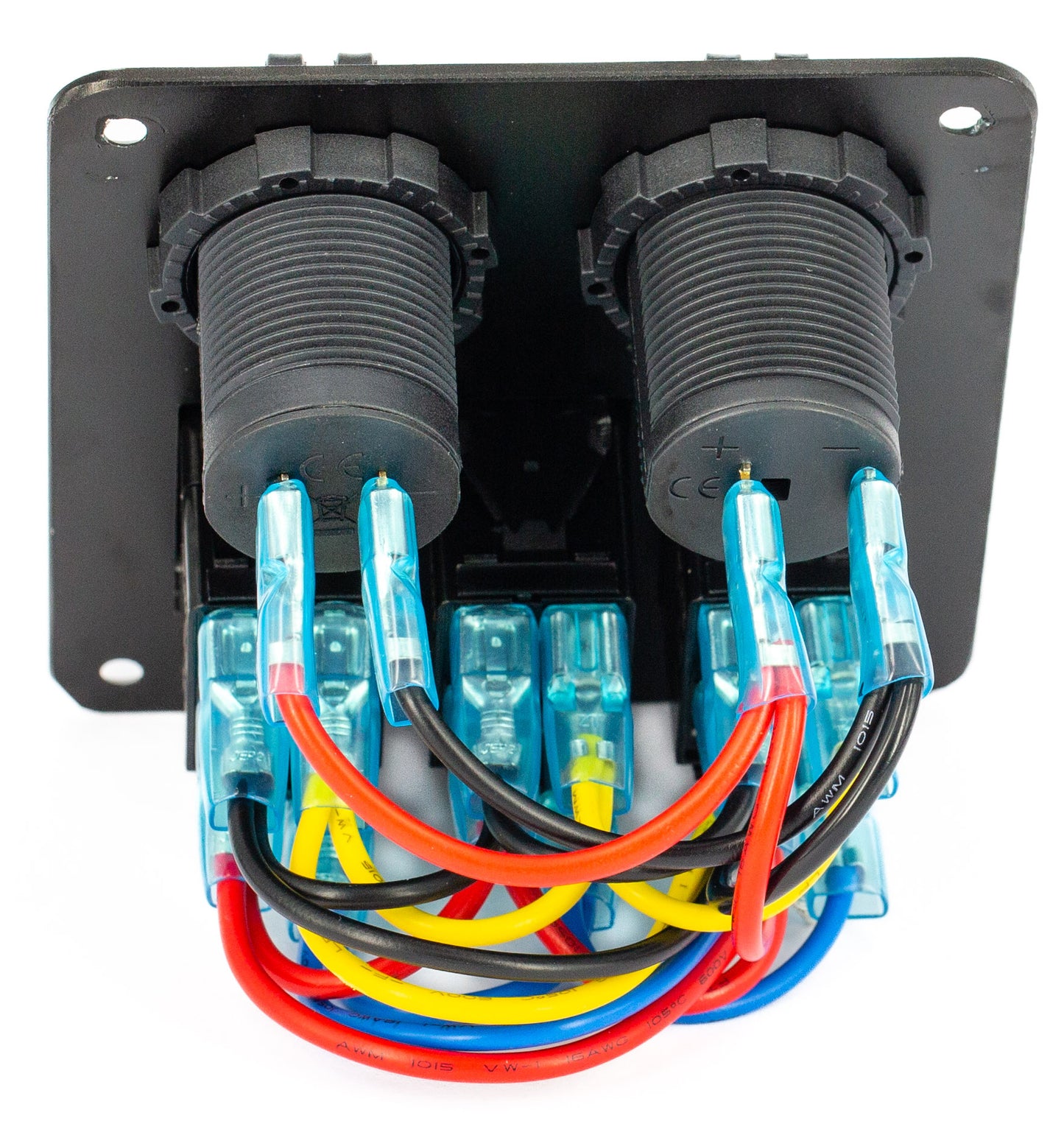 Switch Panel - 3 Blue Rocker Switches + Marine Socket + USB X 2 1amp and 2.4 amp Outlets