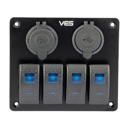 4 Rocker Switch + Marine Cig Socket + USBC QC / USB QC Socket including on/off button