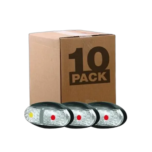 Pack of 10 Roadvision 10-30V Oval LED Amber/Red Side Marker Lamps featuring clear polycarbonate lenses and black ABS bases.