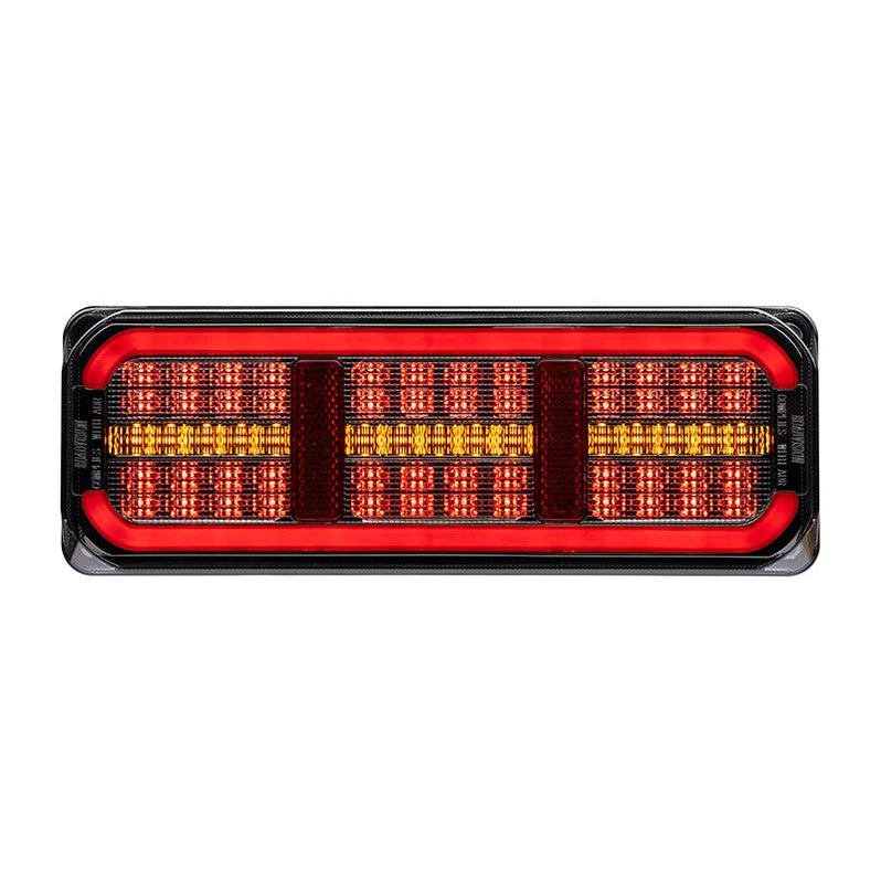 Roadvision BR281 LED Rear Combination Lamp featuring a tinted lens, gunmetal grey chrome trim, and sequential indicator module.