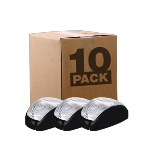 Pack of 10 Roadvision 10-30V Oval LED Side Marker Lamps featuring clear polycarbonate lenses and black ABS bases.