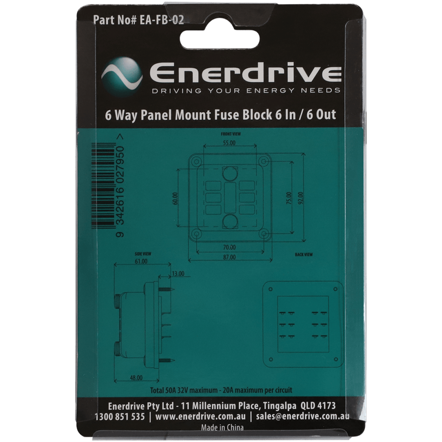 Enerdrive Fuse Block Panel Mount 6 In 6 Out with LEDs