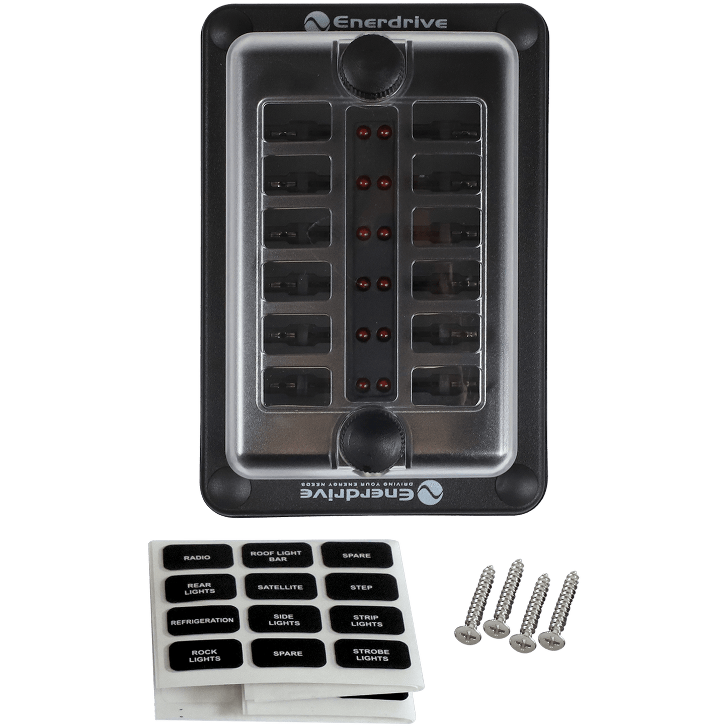 Enerdrive Fuse Block Panel Mount 1 In 12 Out with LEDs - Discontinued