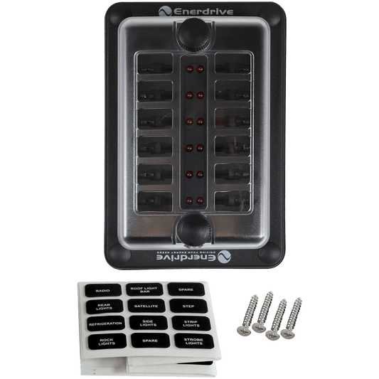 Enerdrive Fuse Block Panel Mount 1 In 12 Out with LEDs - Discontinued