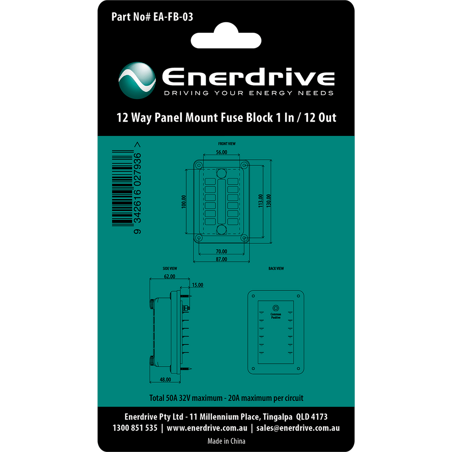 Enerdrive Fuse Block Panel Mount 1 In 12 Out with LEDs - Discontinued