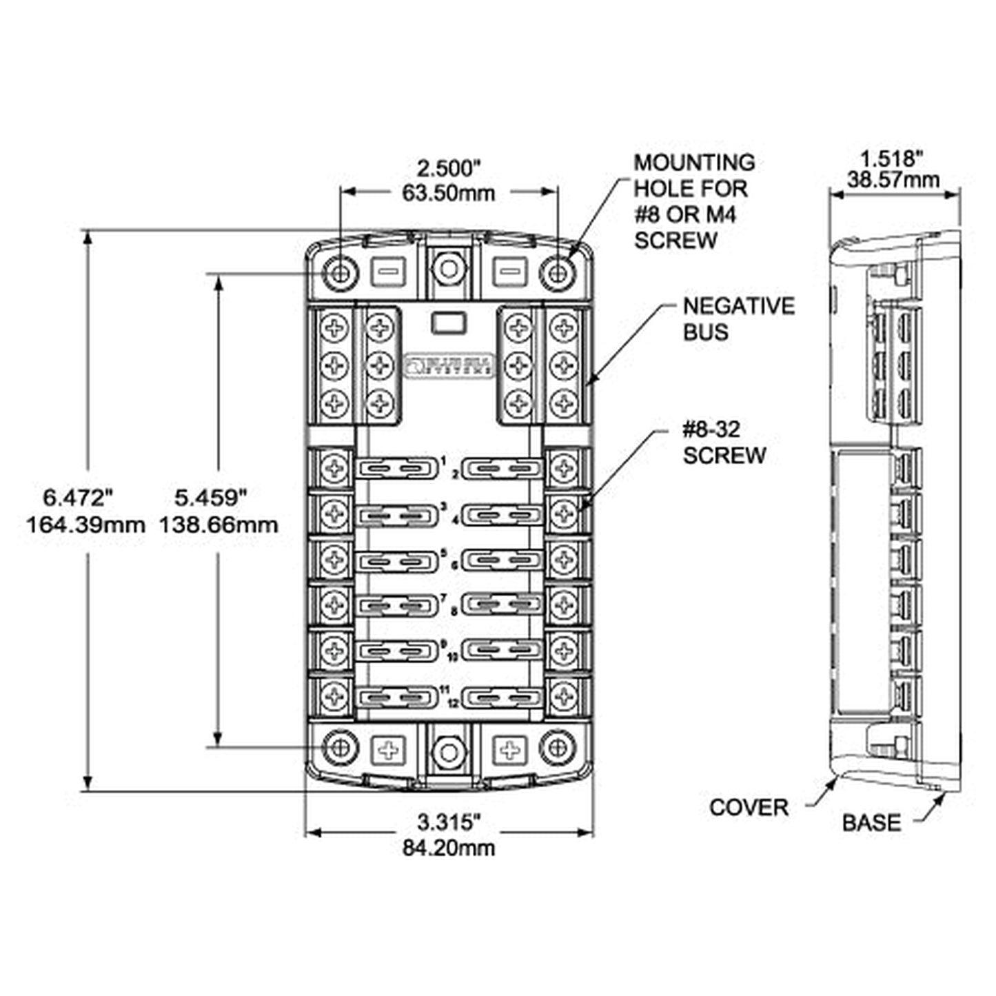 Enerdrive Fuse Block 12 Circuit with Negative Bus and Cover