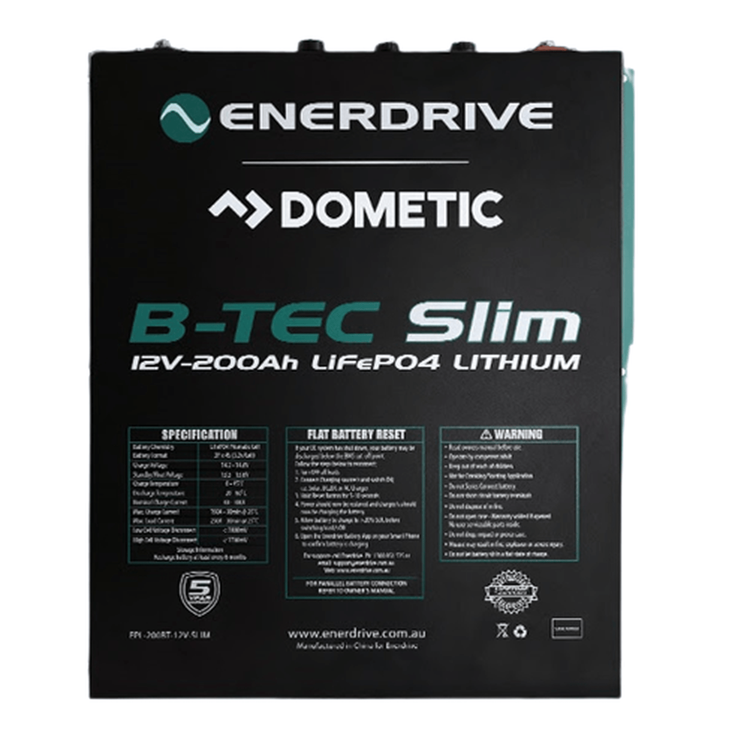 Enerdrive B-TEC 200Ah Slim Metal Case Lithium Battery
