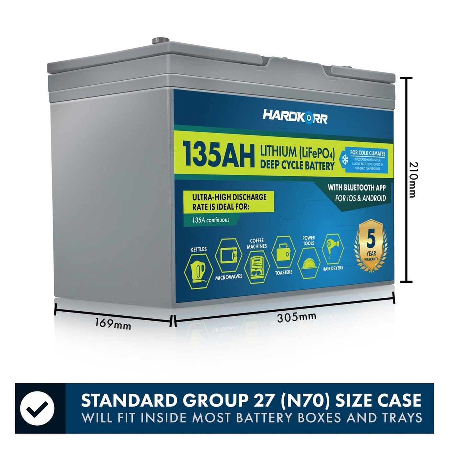 Hard Korr 135Ah Cold Climate Lithium (LiFePO4) Deep Cycle Battery w/Bluetooth