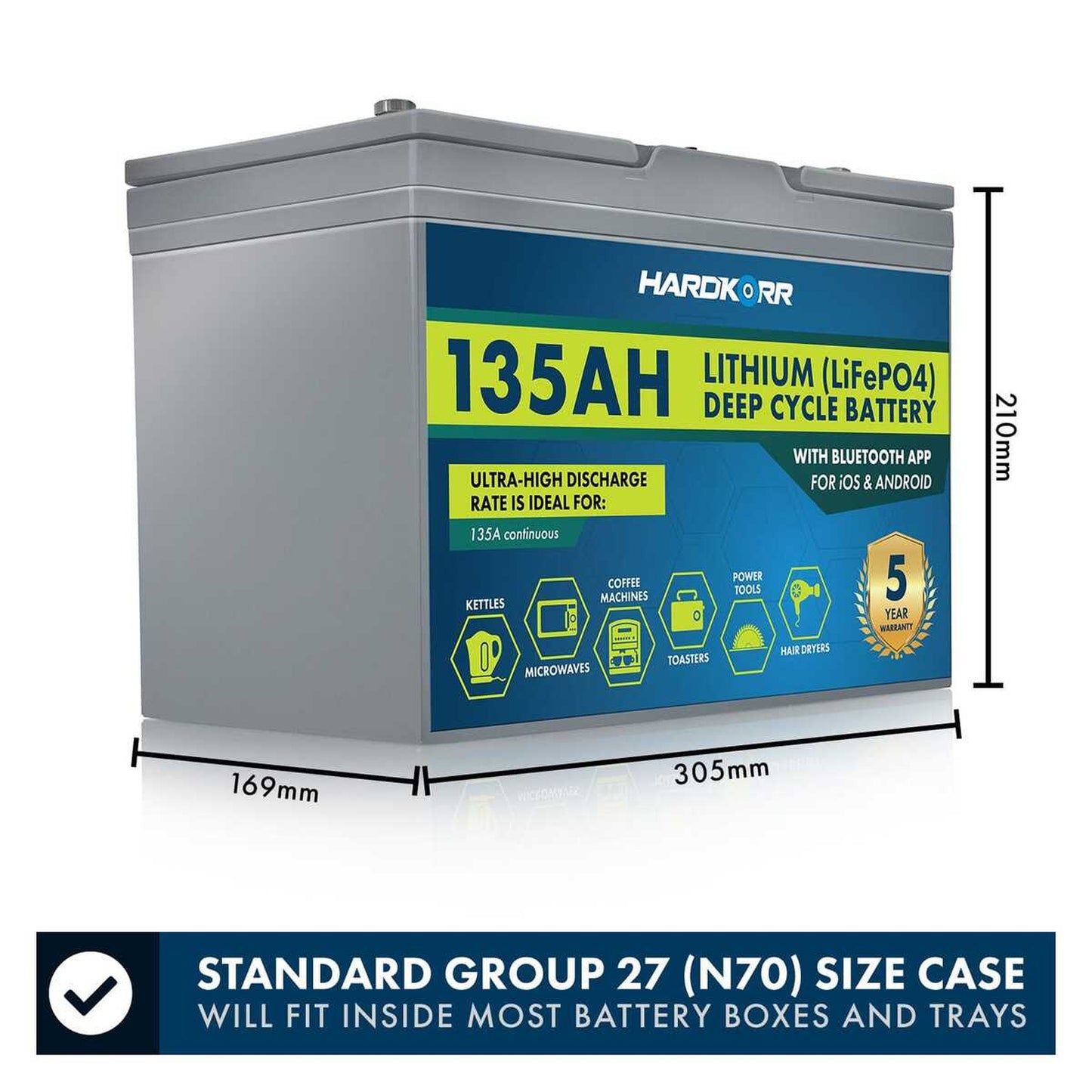 Hard Korr 135Ah Lithium (LiFePO4) Deep Cycle Battery w/Bluetooth