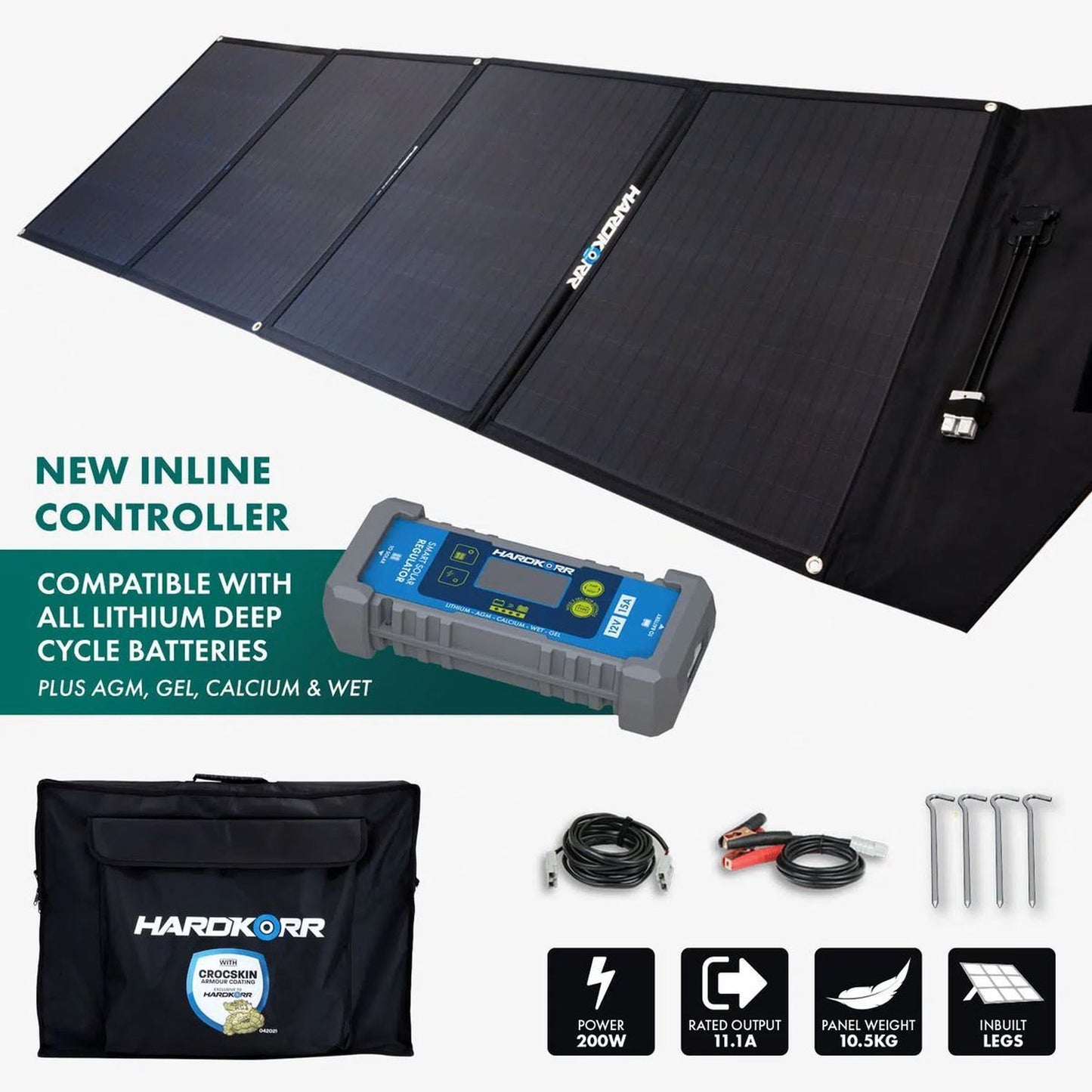 Hard Korr 200W Heavy Duty Portable Solar Panels with Crocskin Cell Armour