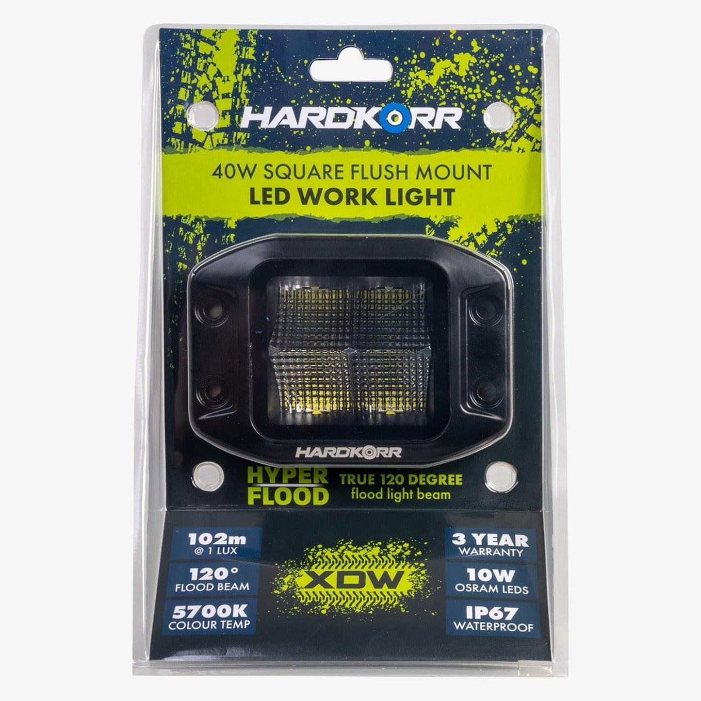 Hard Korr 40W Square Flush Mount Led Work Light 1 Lux @ 102M