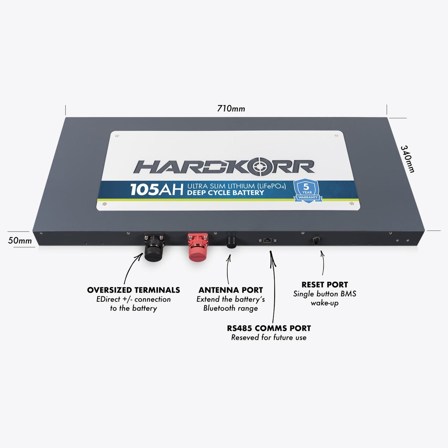 Hard Korr 105Ah Lithium (LiFePO4) Slimline Deep Cycle Battery W/ Bluetooth