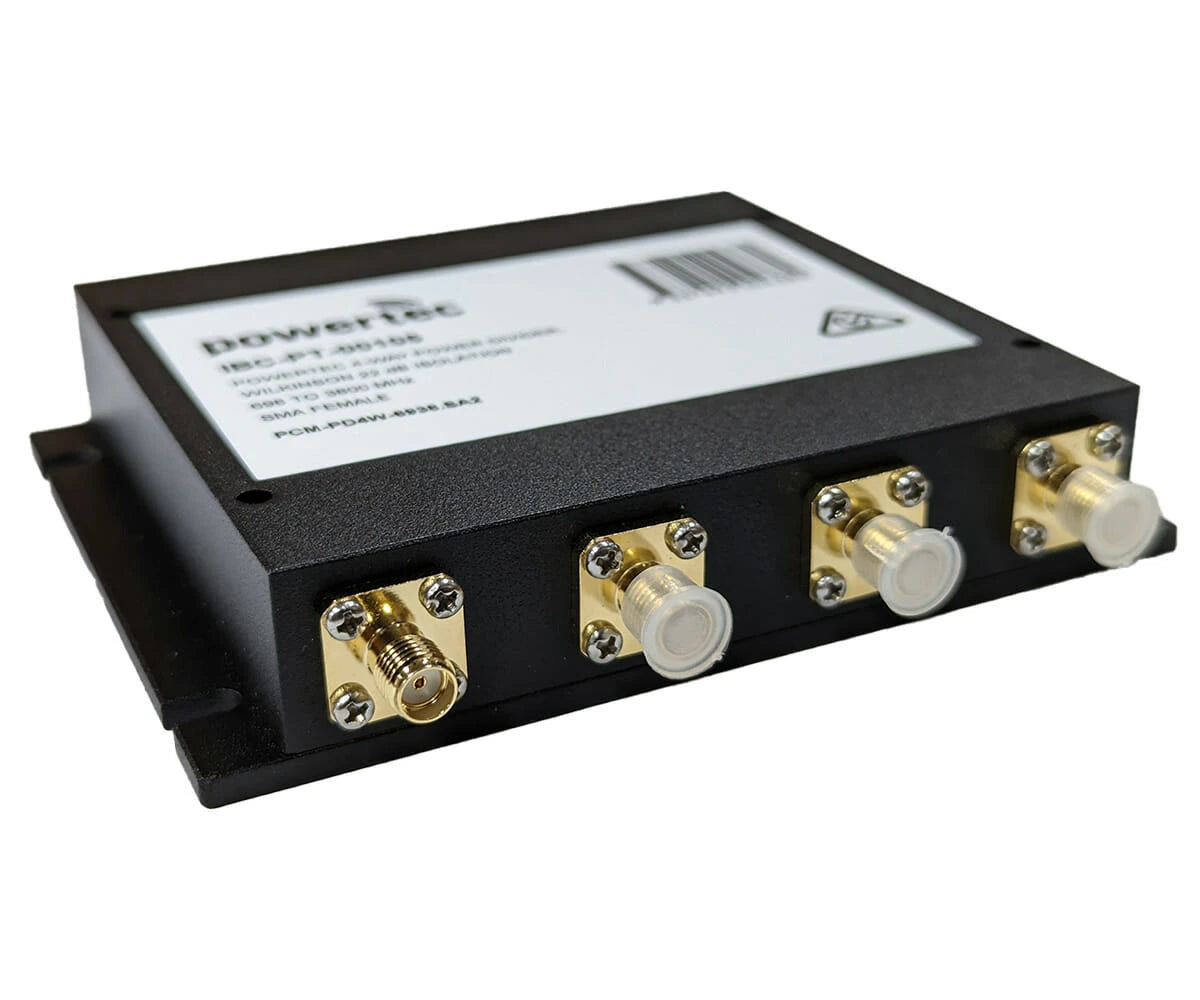 Powertec RF Power Divider 4-Way, 698-3800MHz, SMA Female, Wilkinson, 20dB isolation