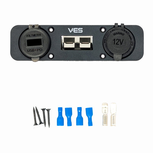 VES Flush Mount Socket Panel – Anderson 50A, USB-C, QC3.0, 12V for 4WD & RVs