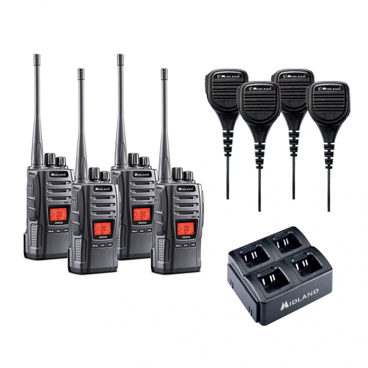 Midland PRO5X-4 5 Watt UHF CB Handheld Tradies 4 Pack
