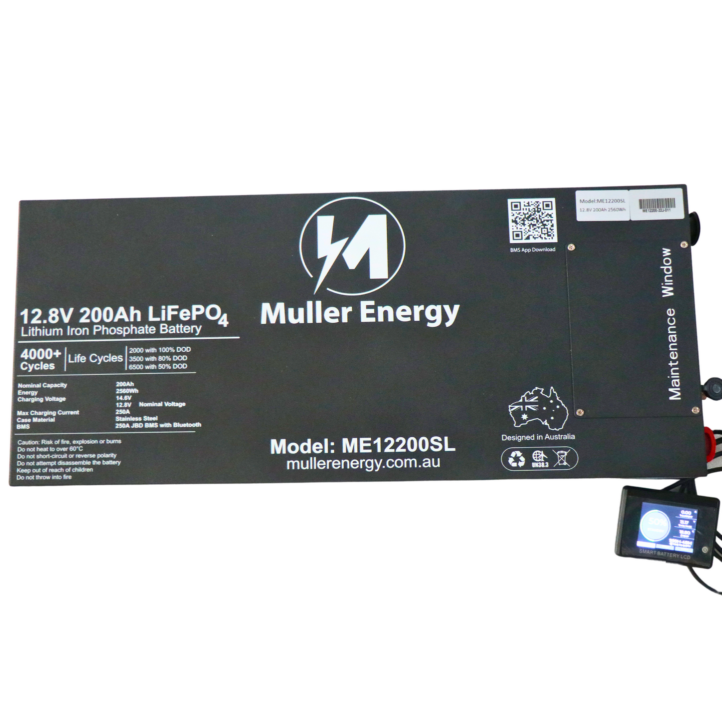 Muller Energy 12V 200Ah Slim Lithium Battery w/ Touchscreen