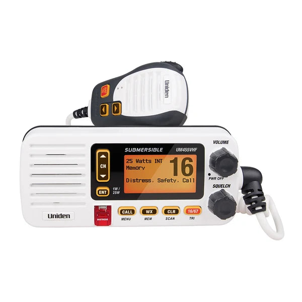 Uniden UM455 VHF Marine Radio | 25W Waterproof Radio with Submersible Speaker Microphone