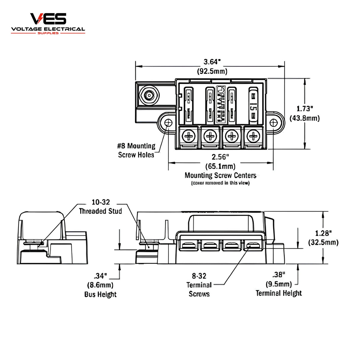 VES Fuse Panel 1 Input 4 Output, 4 Fuse - 100A Combined Rated – view 2