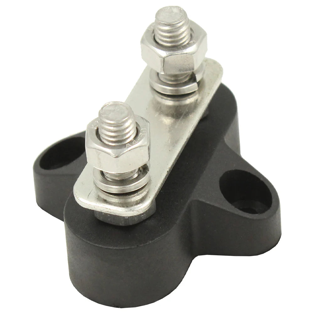 Dual Black Surface Mount Bus Bar M8 Stud - 100amp Rated @ 12V
