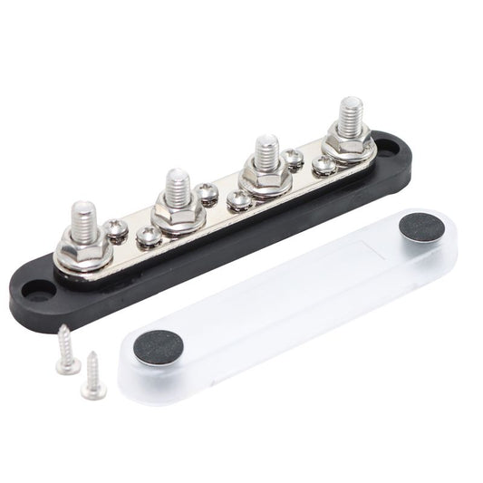 Four Post Bus Bar – Black M8 Studs, 150A Rated @ 12V – Automotive & Marine