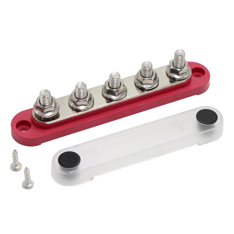 Five Post Bus Bar Red M8 Studs - 150amp Rated @ 12V