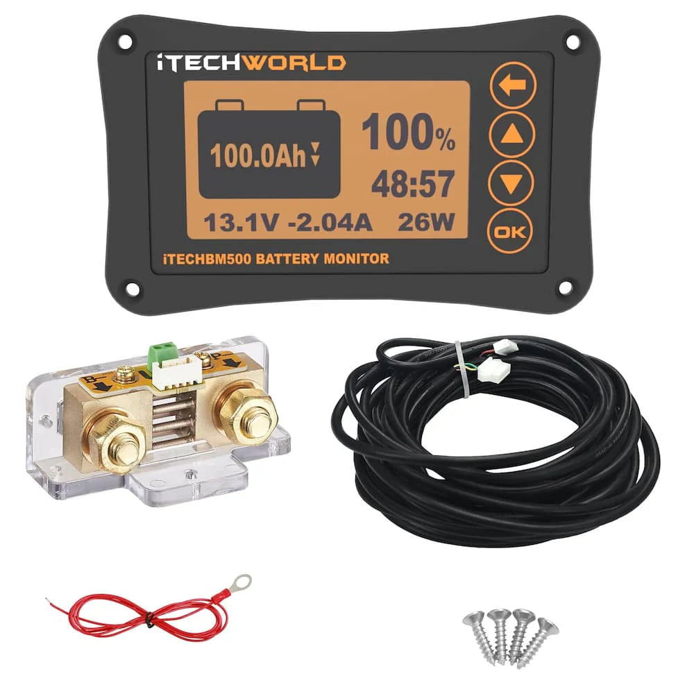 iTECHBM500 (NEW 2024 Model) - 500Amp Battery Monitor with Shunt