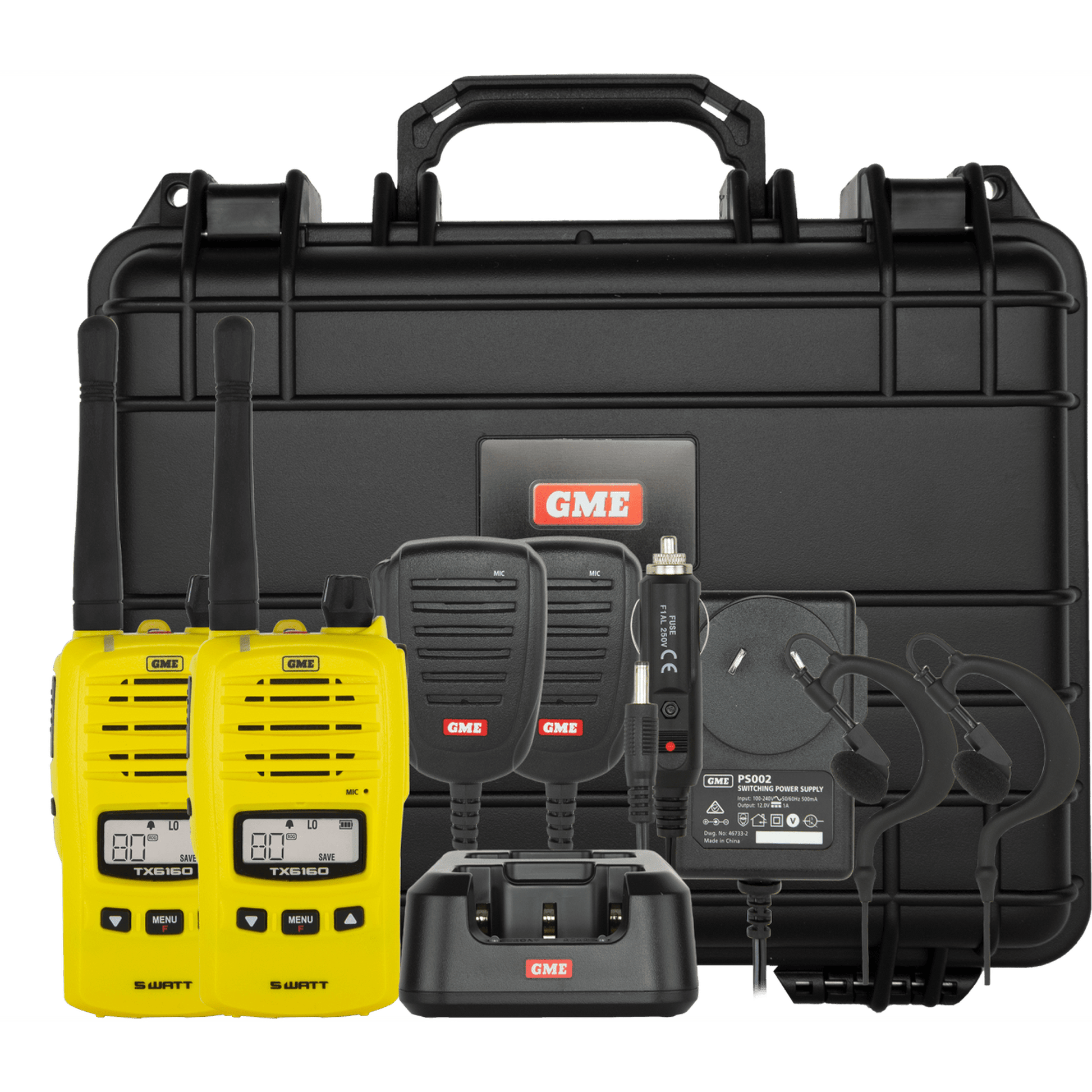 GME TX6160YTP 5W 80CH UHF CB Radio Twin Pack – Hi-Vis Yellow