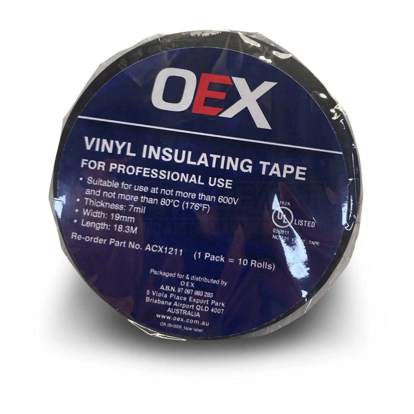 OEX Adhesive Pvc Insulation Tape 19mm 18.3M 10Pkt - ACX1211