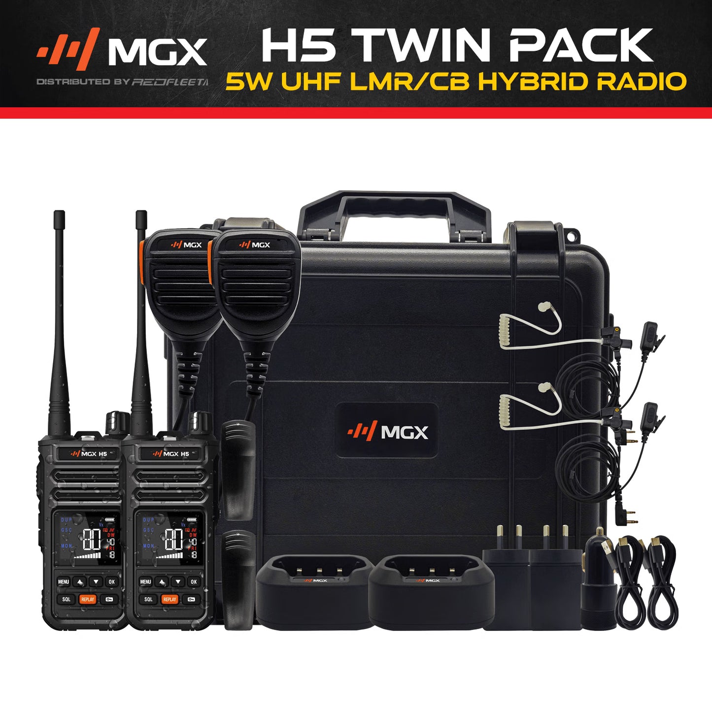 MGX H5 Tradie Pack Twin Handheld IP67 5W UHF CB Two Way Portable Radio Work Commercial LMR