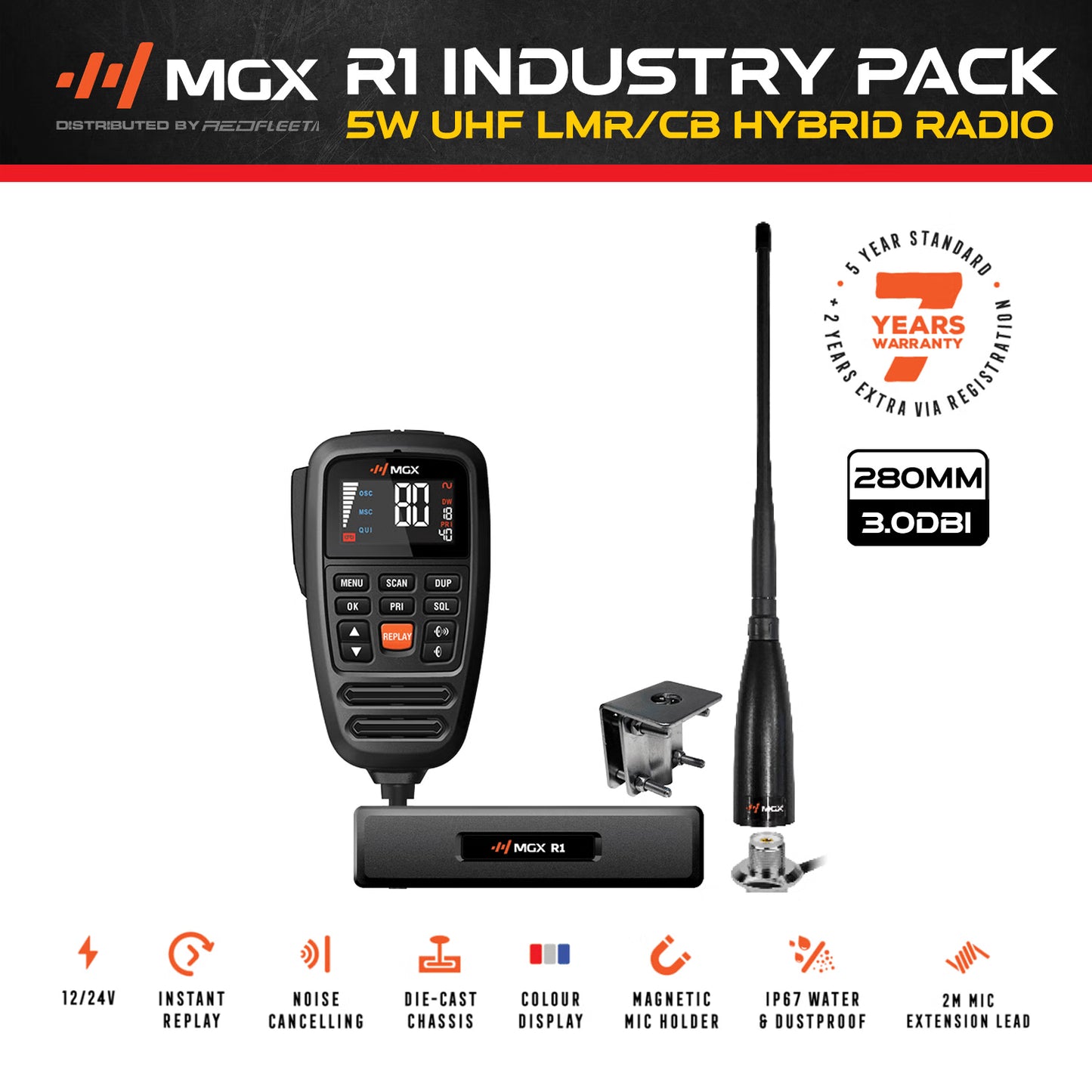 MGX R1 INDUSTRY PACK IP67 REMOTE MIC 12/24V UHF/LMR HYBRID IN-VEHICLE RADIO