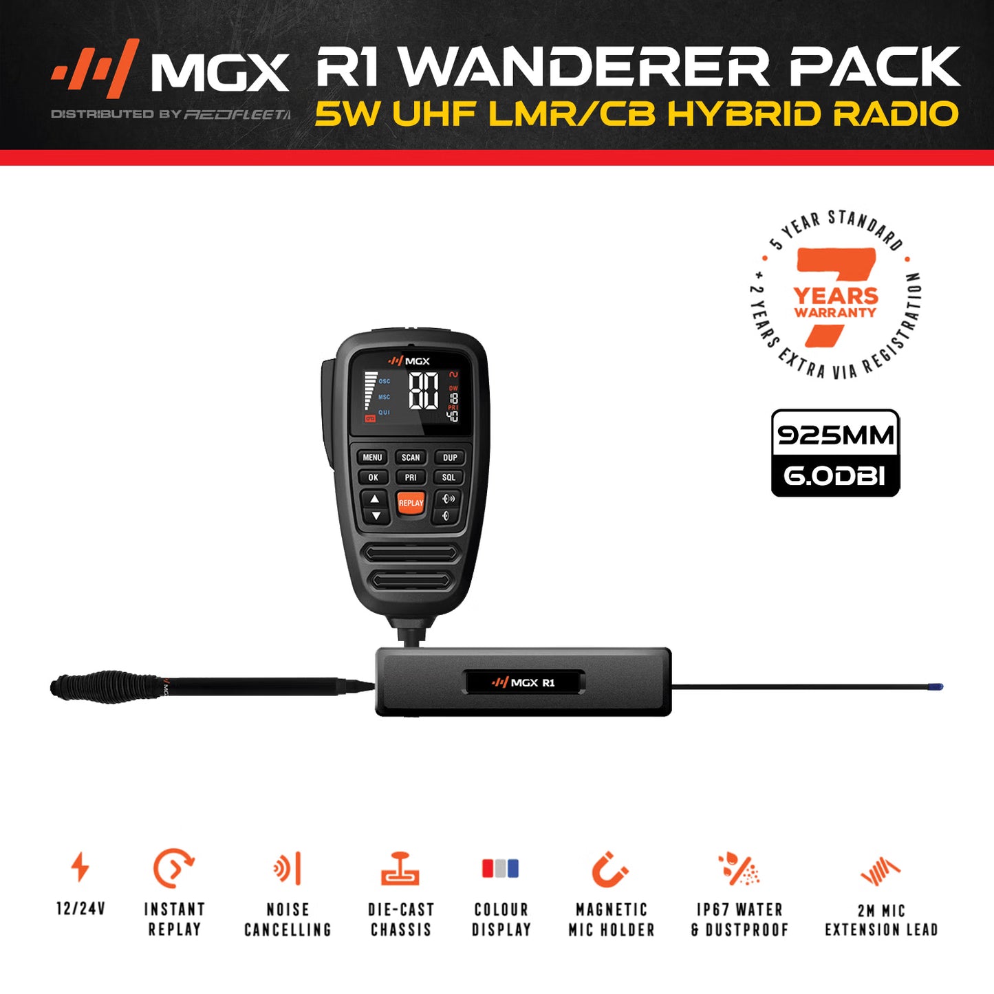 MGX R1 WANDERER PACK IP67 REMOTE MIC 12/24V UHF/LMR HYBRID IN-VEHICLE RADIO