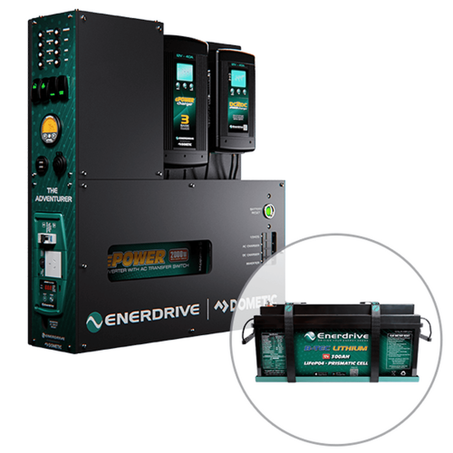 Enerdrive 4WD Canopy Adventurer System with 40A DC2DC, 40A AC Charger & 2000W Inverter (AC Transfer), With Lithium Battery