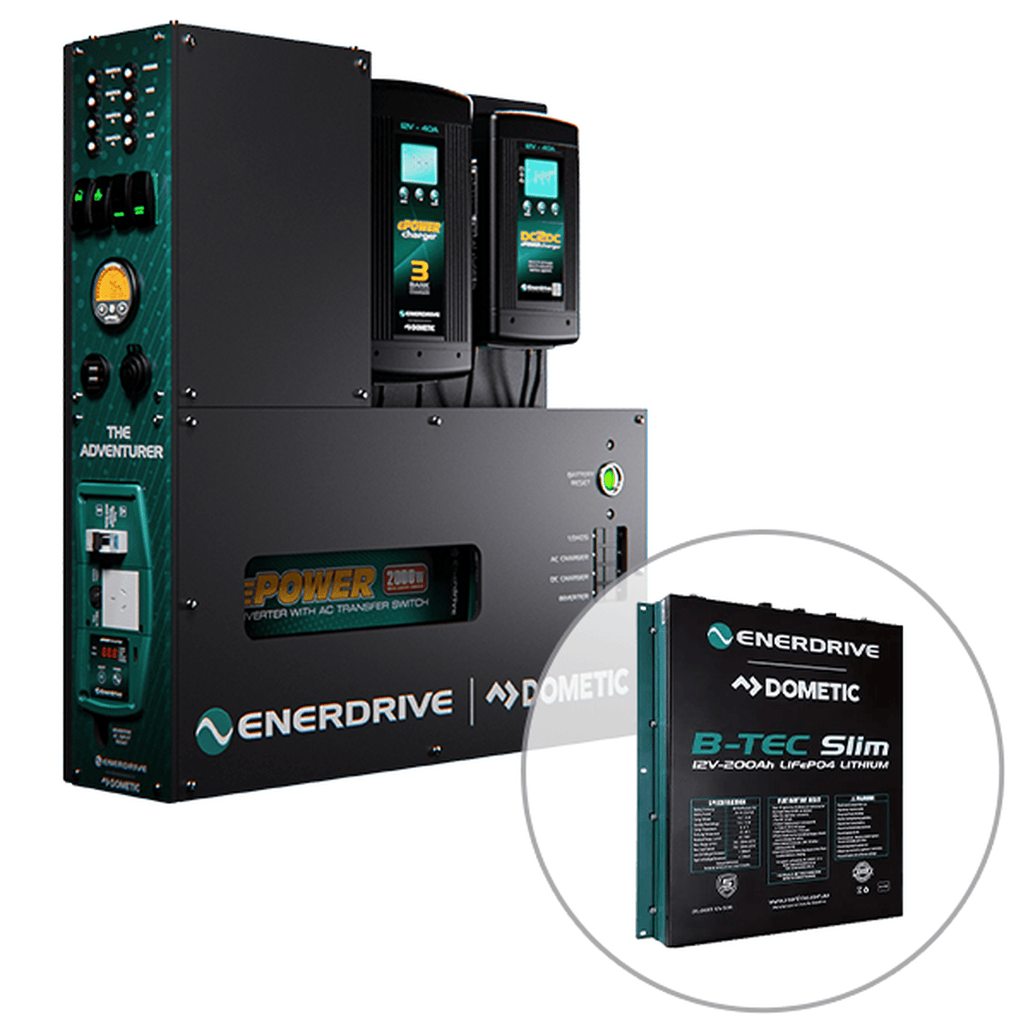 Enerdrive 4WD Canopy Adventurer System with 40A DC2DC, 40A AC Charger & 2000W Inverter (AC Transfer), With Lithium Battery