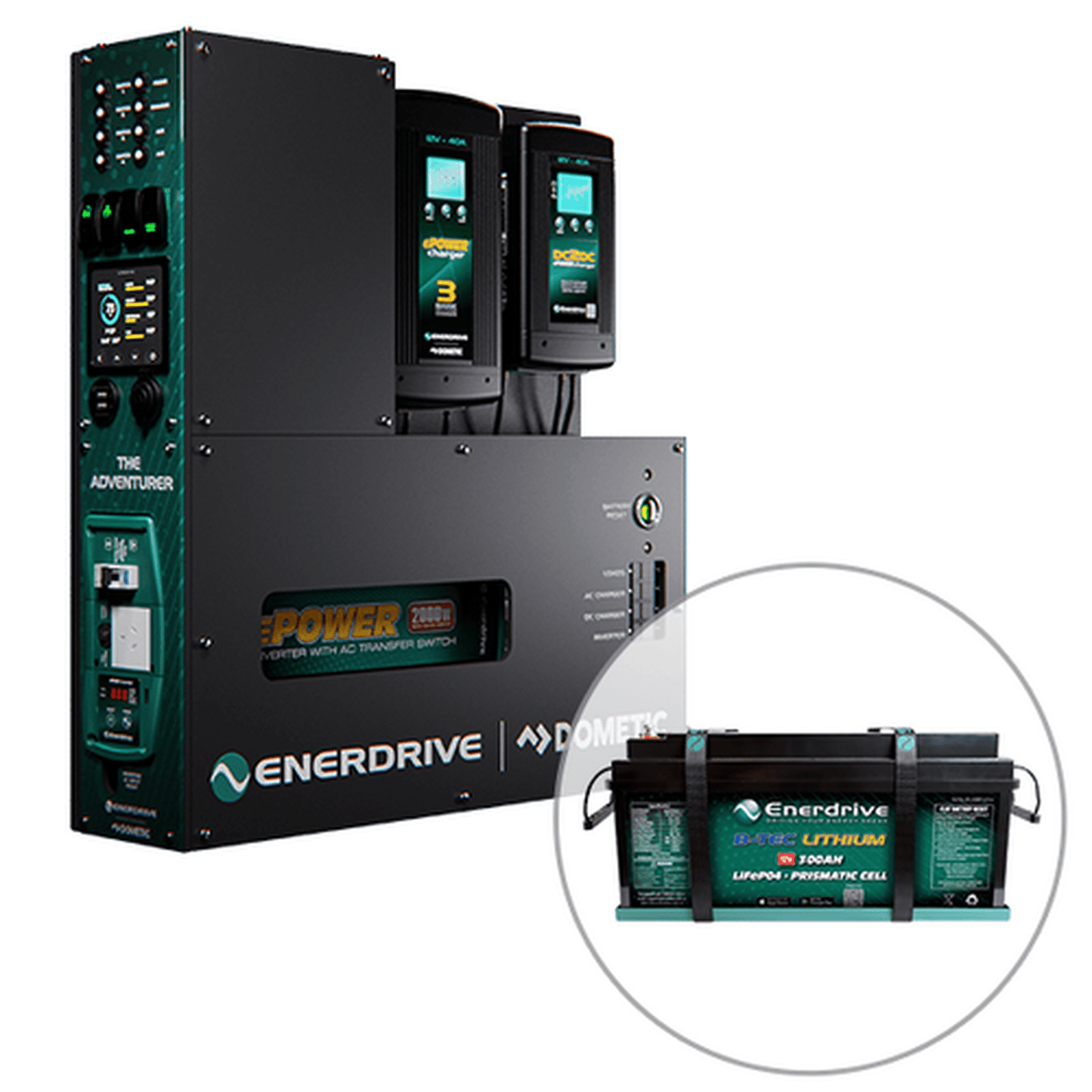 Enerdrive 4WD Canopy Adventurer System with 40A DC2DC, 40A AC Charger & 2000W Inverter (AC Transfer), With Lithium Battery
