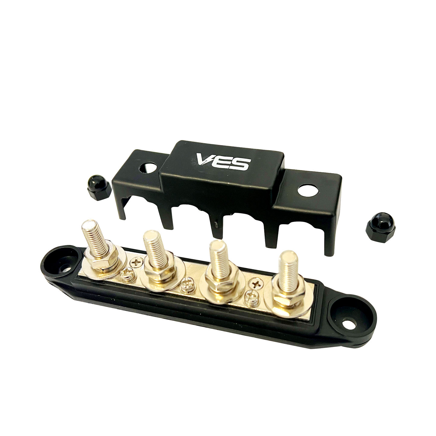 250 Amp 4 Stud Busbar | 8mm | Nickel-Plated | Weatherproof | Black