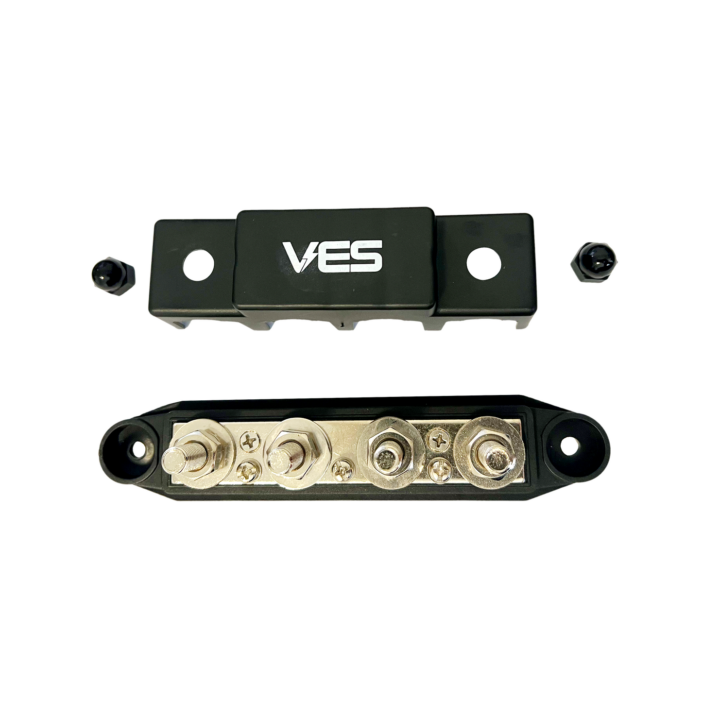 250 Amp 4 Stud Busbar | 8mm | Nickel-Plated | Weatherproof | Black