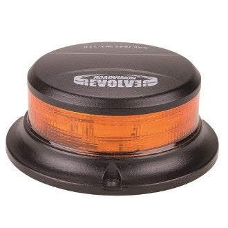 Close-up image of Roadvision RB112 beacon with compact 112x48mm dimensions and impact-resistant lens