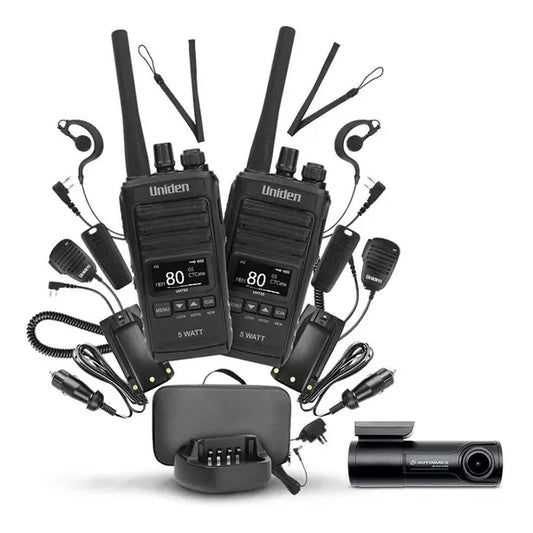 Uniden UH755-2DLX 5 Watt UHF CB Splashproof Handheld Radio – Deluxe Pack